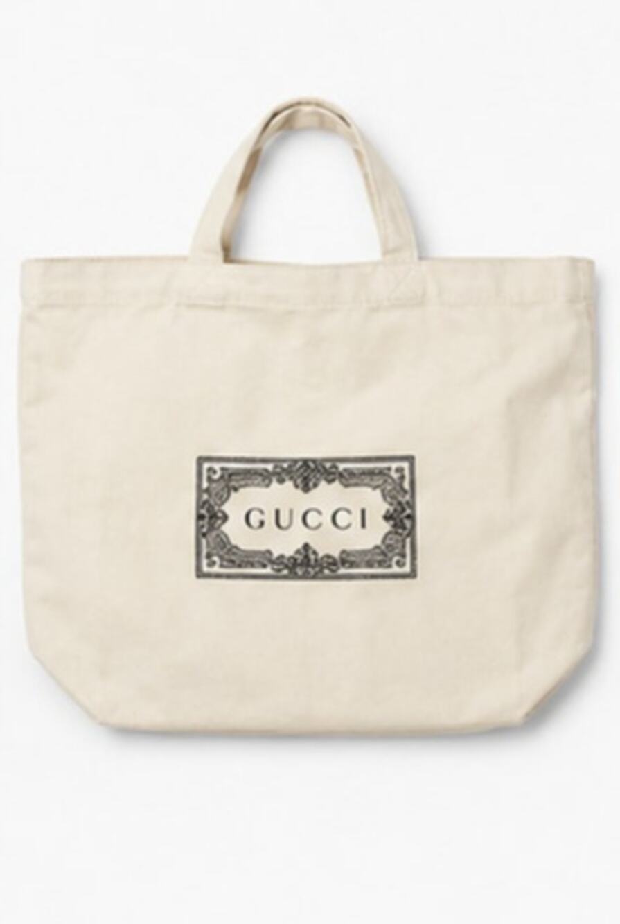 Gucci Large Canvas Shopping Tote Reusable Store Bag Cream Black Logo
